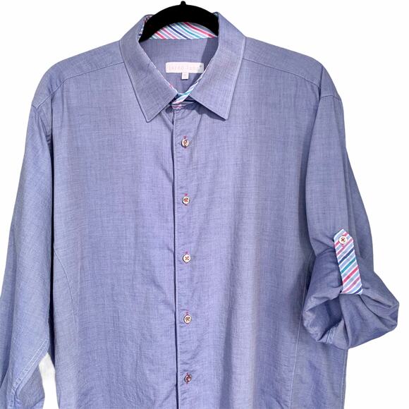 Jared Lang Men's Striped Contrast Cuff Dress Shirt Size XL - Picture 3 of 11